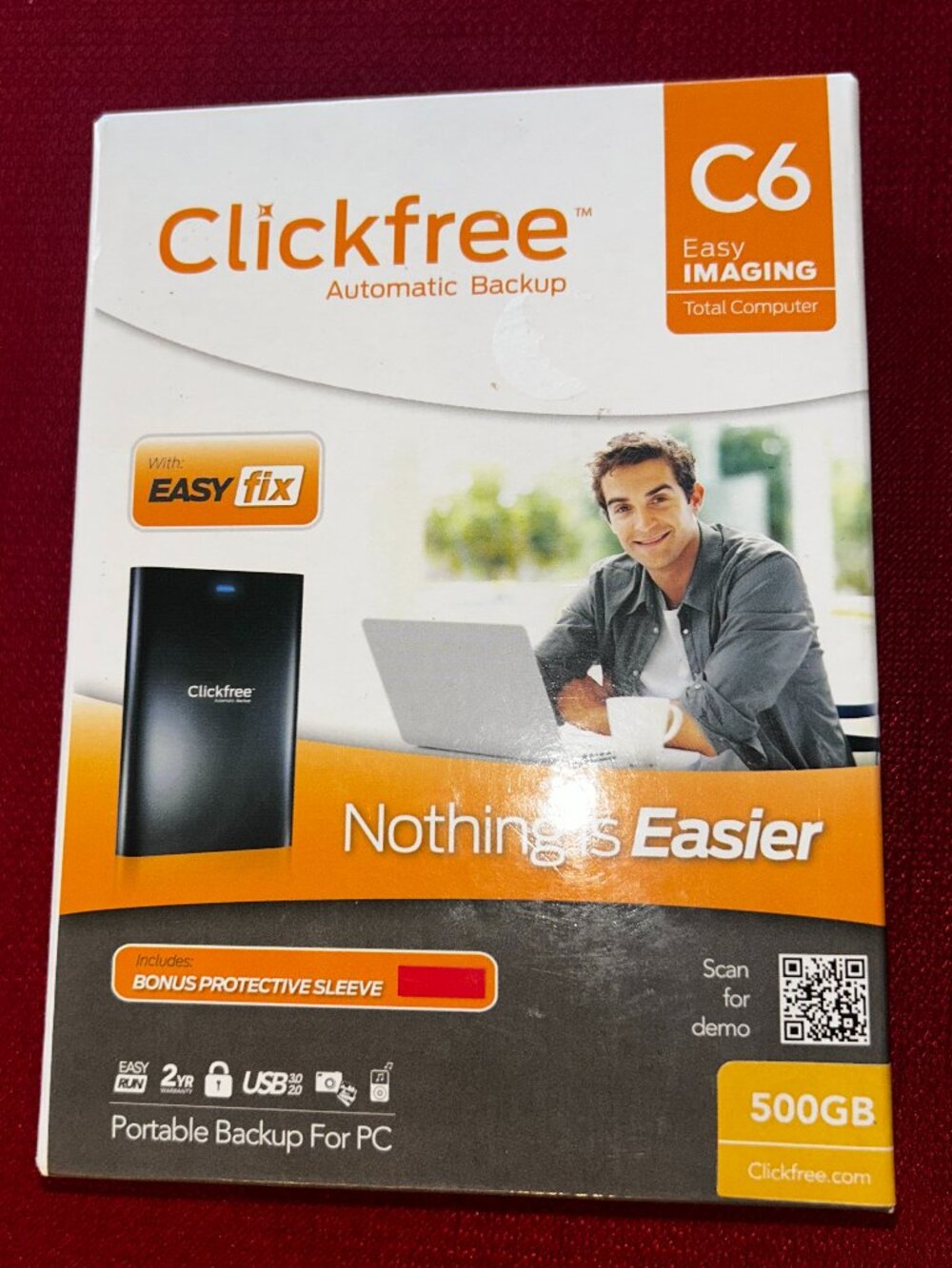 Clickfree C6 500GB Portable External HDD USB 3.0 Automatic Backup MP1129DG